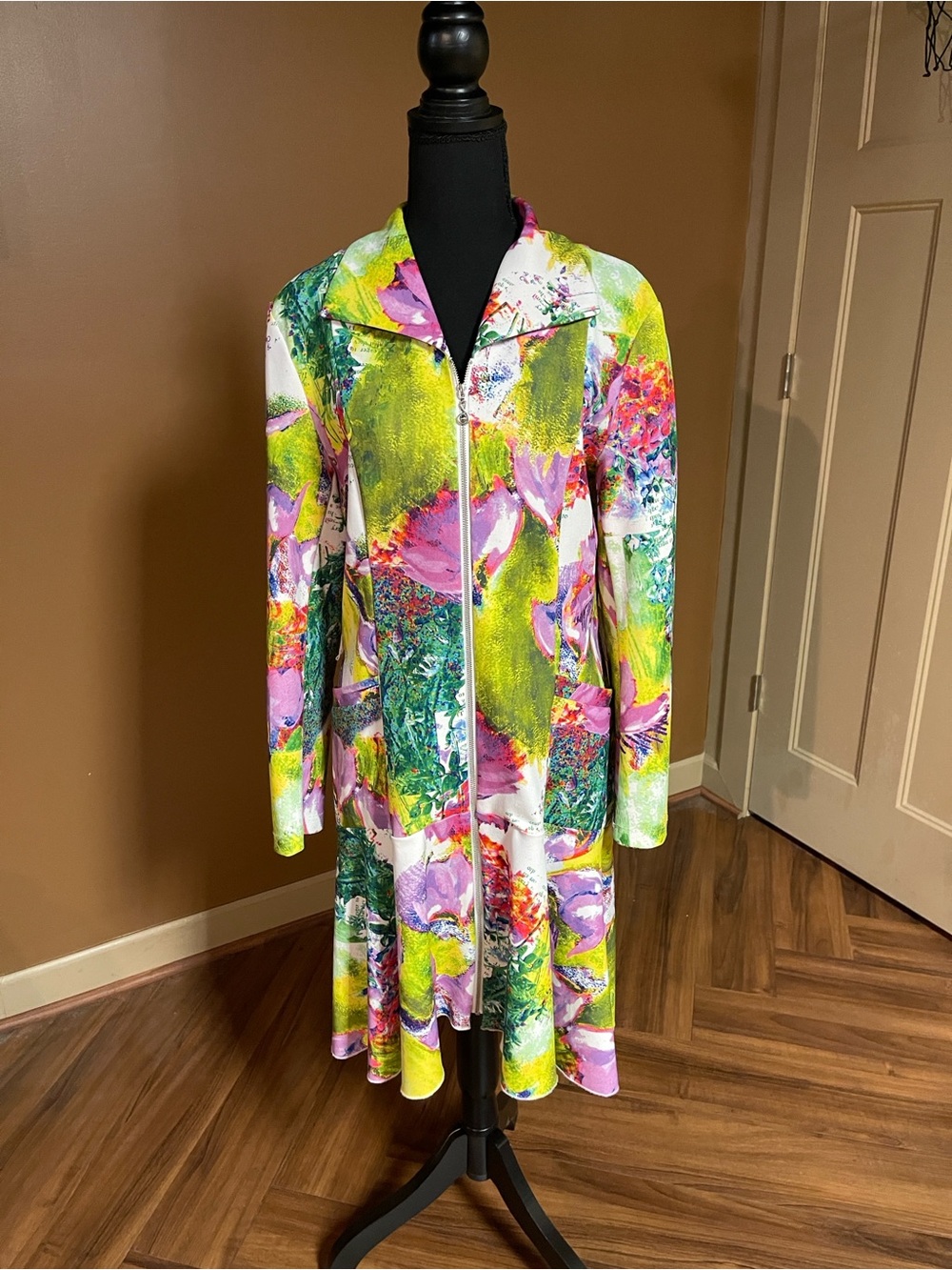 Samuel Dong Bright Multicolor Floral Zip-Front Women's Dress